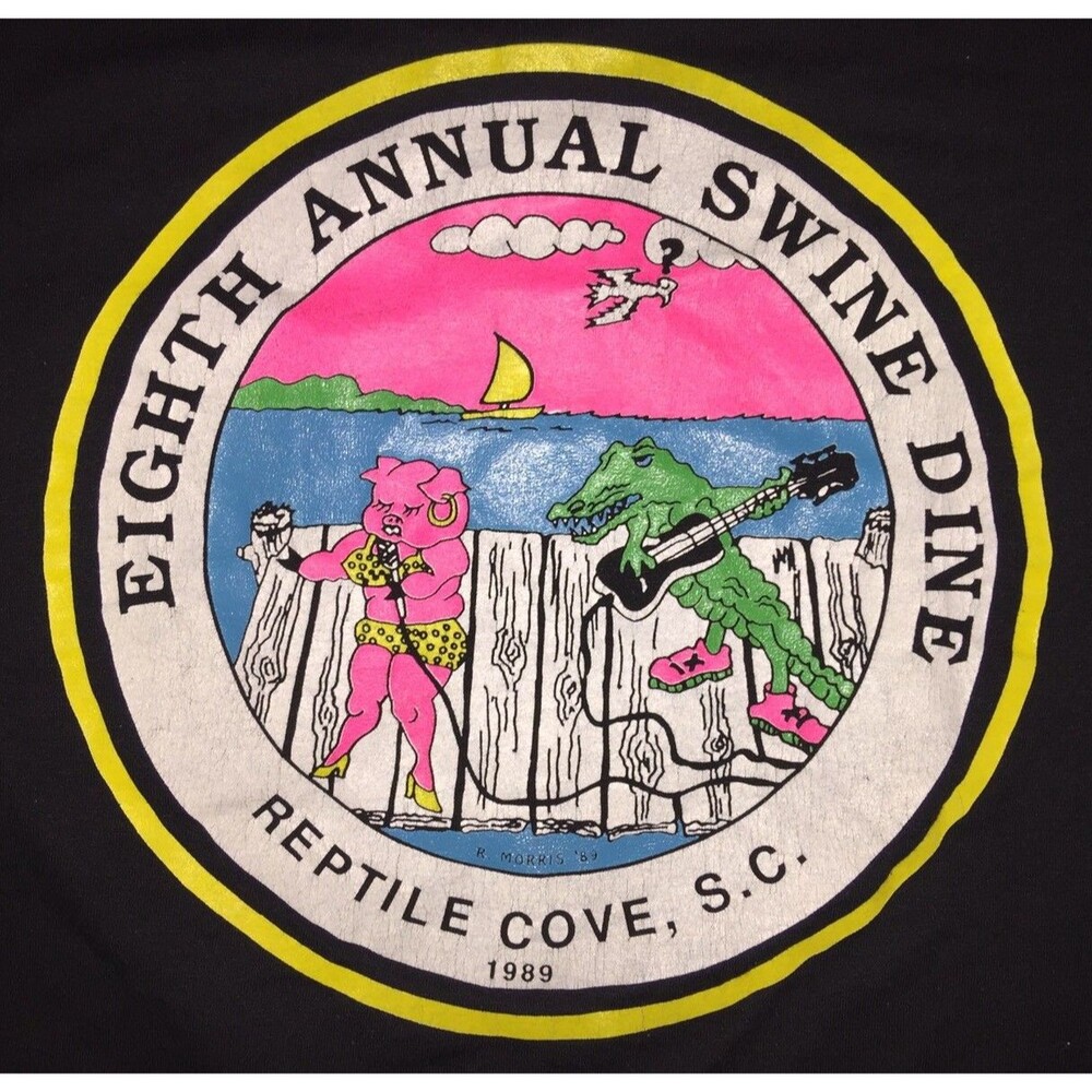 VTG REPTILE COVE SC 8th Annual Swine Dine 1989 JERZEES T-Shirt XL Pig Alligator